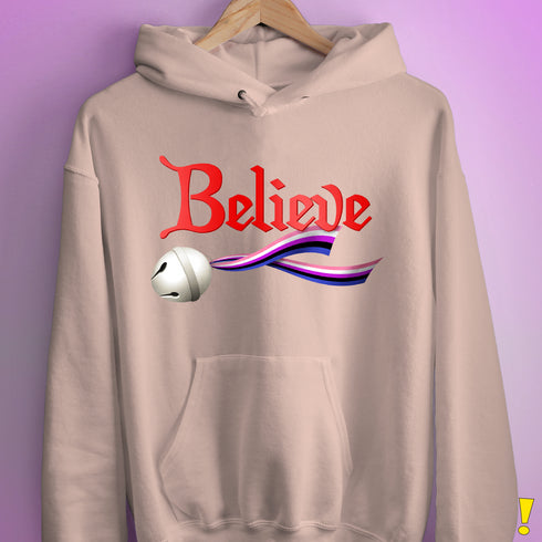 Believe Genderfluid Pride Jingle Bell Hoodie - Light Pink